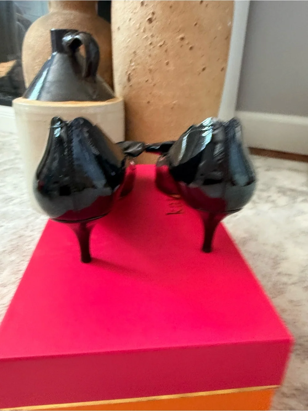 kate spade Black Patent Bow Pointed-Toe kitten heel